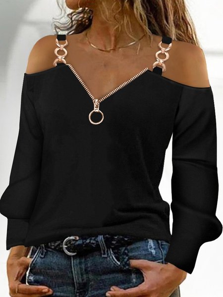 Casual Long Sleeve V Neck Top T Shirt