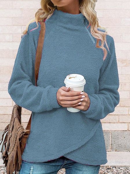 

Casual Half Turtleneck Sweatshirt, Blue, Hoodies & Sweatshirts