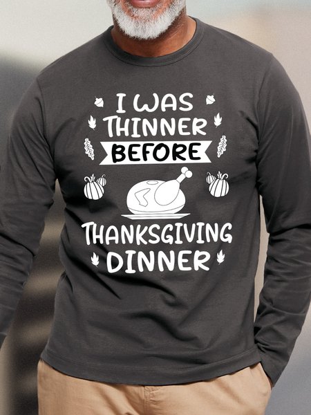 

Lilicloth X Hynek Rajtr I Was Thinner Before Thanksgiving Dinner Men's Long Sleeve T-Shirt, Gray, Long Sleeves