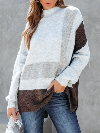 

Color Block Wool/Knitting Loose Sweater, Multicolor, Sweaters