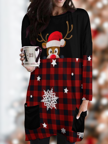

Women Loose Plaid Christmas Casual Dress, Black, Dresses