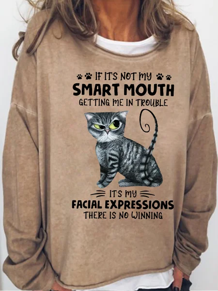 

Womens Funny Letters Cat Sweatshirt, Light brown, Hoodies&Sweatshirts