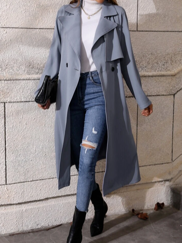 

Loose Plain Overcoat, Gray, Trench Coats