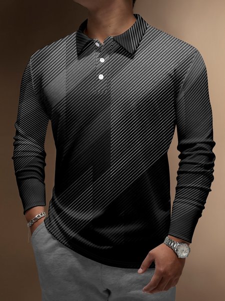 

Gradient Block Buttons Long Sleeve Polo, Dark gray, Men's t-shirts