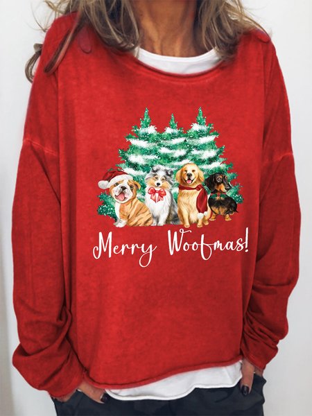 

Women Funny Christmas Dog Merry Woofmas Crew Neck Sweatshirt, Red, Hoodies&Sweatshirts