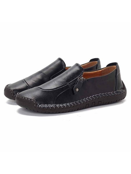 

Vintage Plus Size Hand-stitched Casual Leather Shoes, Black, Men's flat & loafers