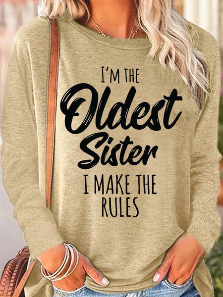 

Women's Funny Sister Gift Old Sister Casual Long Sleeve Top, Apricot, Long sleeves