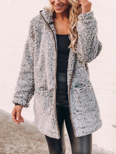 

Casual Hoodie Loose Teddy Jacket, Deep gray, Coats