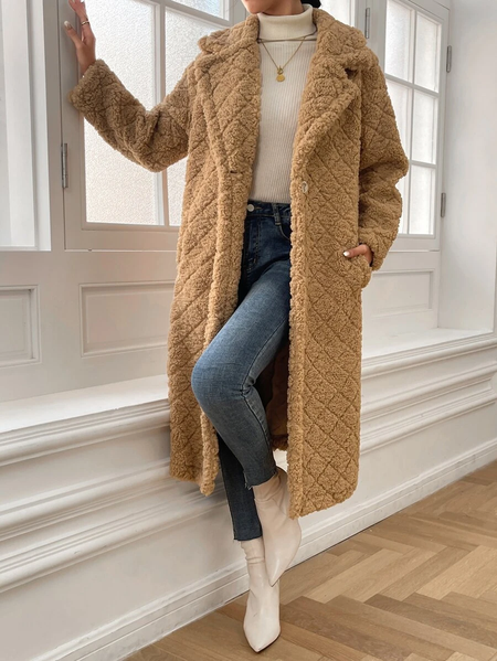 

Lambswool Casual Shawl Collar Teddy Jacket, Khaki, Coats