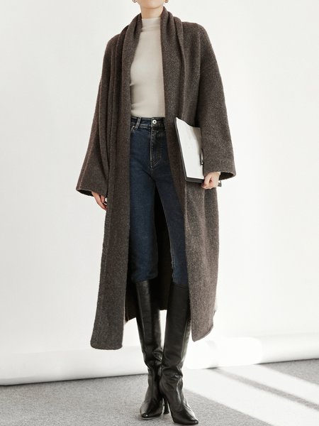 

Loose Simple Long sleeve Sweater Coat, Brown, Cardigans