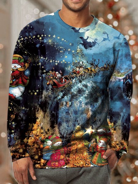 

Men's Merry Christmas Funny Snowman Full Print Claus Casual Loose Sweatshirt, As picture, Hoodies&Sweatshirts