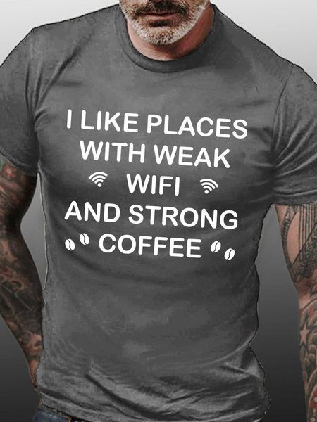 

Lilicloth X Hynek Rajtr I Like Places With Weak Wifi And Strong Coffee Men's T-Shirt, Deep gray, T-shirts