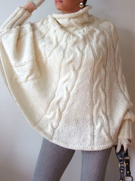 

Urban Long Sleeve Plain Turtleneck Sweater, White, Pullovers