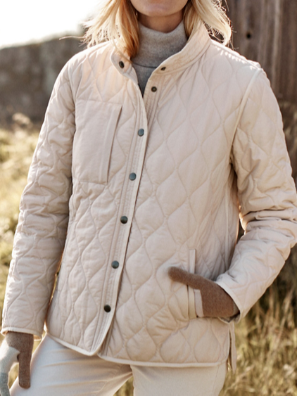 

Cotton-Blend Loose Stand Collar Fleece Coat, Beige, Jackets