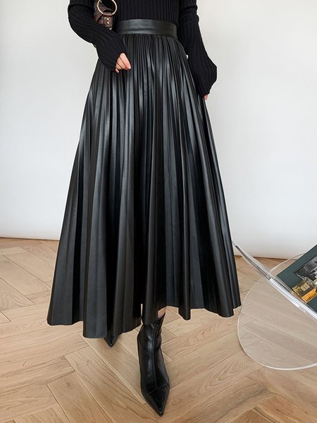 

Black Daily Midi Regular Fit Elegant Skirt, Skirts