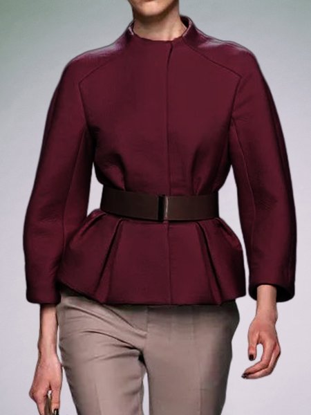 

Crew Neck Plain Regular Fit Jacket, Wine red, Jackets