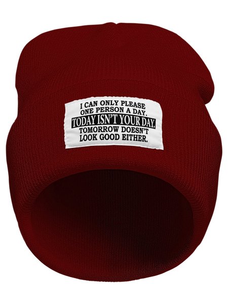 

I Can Only Please One Person A Day Funny Text Letters Beanie Hat, Wine red, Hats