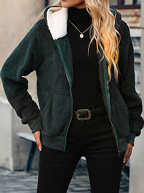 

Loose Fluff/Granular Fleece Fabric Casual Teddy Coat, Green, Coats