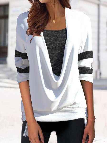 

Contrast Pile Collar Loose Top, White, Tunics