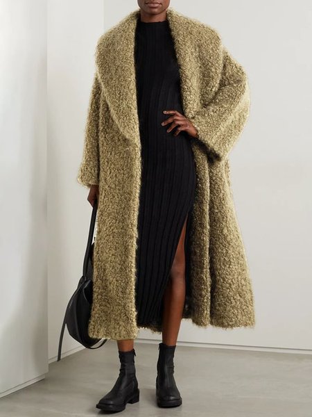 

Elegant Regular Fit Long sleeve Teddy Jacket, Yellow brown, Coats