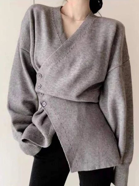 

Long sleeve Regular Fit Elegant Sweater, Gray, Pullovers