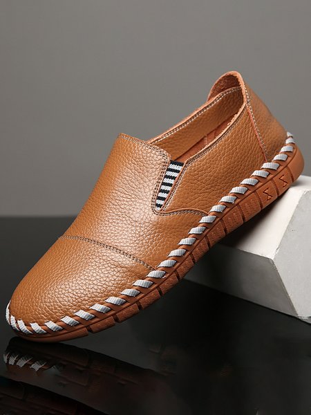

Men's Casual Plain Hand-stitched Slip On Flat Shoes, Brown, Men Shoes