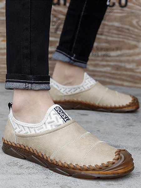 

Plus Size Mesh Split Joint Hand-Stitched Moccasin Shoes, Beige, Men's flat & loafers