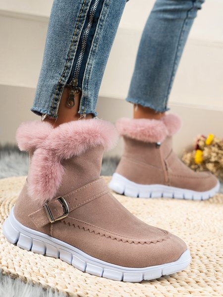 

Warm Comfort Soft Sole Patchwork Buckle Snow Boots, Pink, Boots