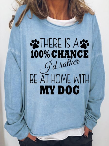 

Women's Funny Dog 100% Chance I'd Rather Be At Home With My Dog Simple Sweatshirt, Light blue, Hoodies&Sweatshirts