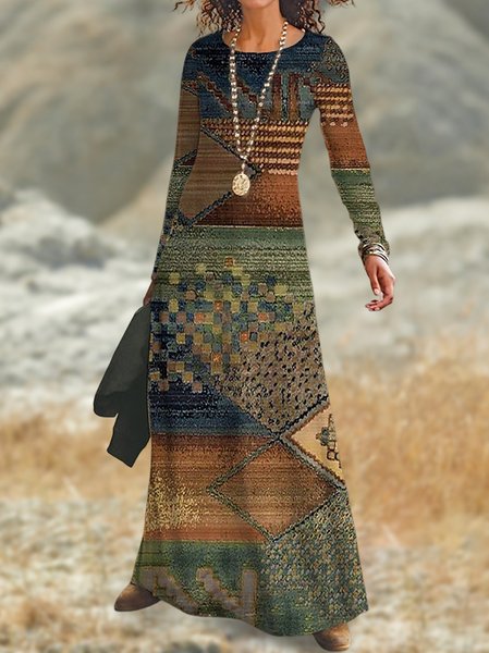 

Boho Crew Neck Dresses, Multicolor, Dresses