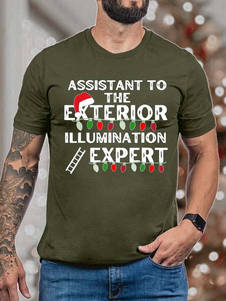 

Men Assistant To The Exterior Illumination Expert Merry Christmas Light Hat Cotton Casual T-Shirt, Deep green, T-shirts