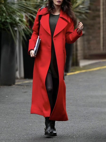 

Daily Long sleeve Elegant Regular Fit Lapel Collar Overcoat, Red, Coats