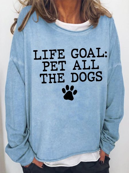 

Women's Life Goal Pet All The Does Cat Paw Funny Graphic Print Crew Neck Text Letters Sweatshirt, Light blue, Hoodies&Sweatshirts