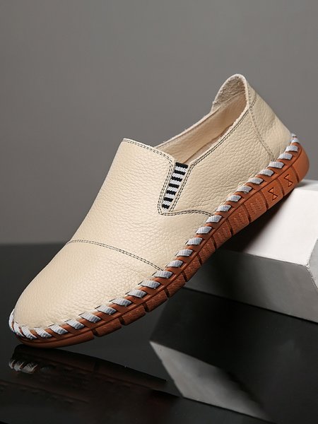 

Men's Casual Plain Hand-stitched Slip On Flat Shoes, Beige, Men Shoes