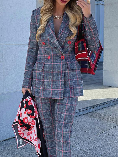 

Regular Fit Plaid Lapel Collar Long sleeve Blazer, Gray, Blazers