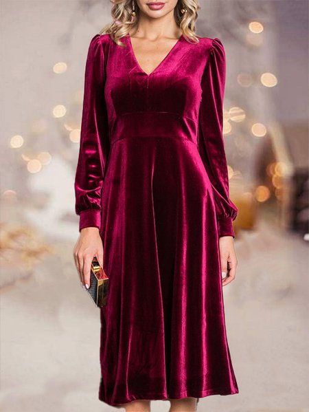 

Velvet V Neck Elegant Occasion Dresses, Wine red, Dresses