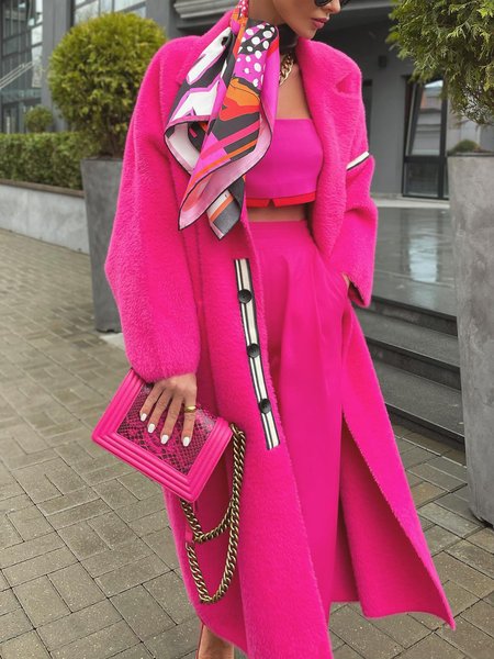 

Plain Shawl Collar Loose Sweater Coat, Deep pink, Cardigans