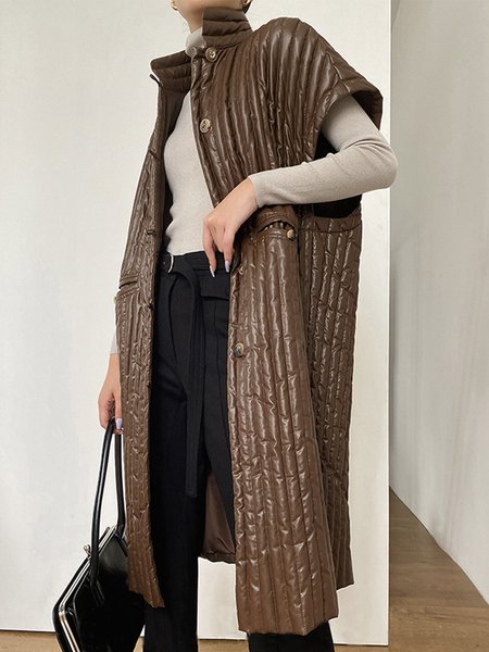 

Stand Collar Urban Plain Loosen Fleece Coat, Cameo brown, Others