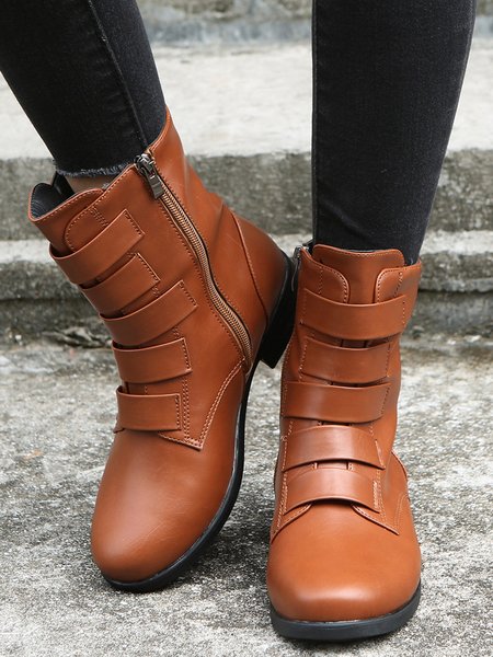 

Plus Size Vintage Split Joint Zipper Boots, Brown, Boots
