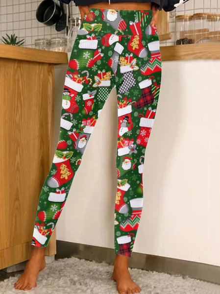 

Women Christmas Regular Fit Leggings, Green, Leggings