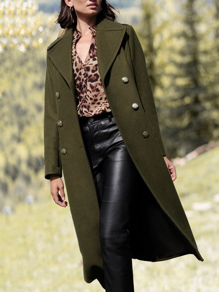 

Shawl Collar Plain Overcoat, Green, Trench Coats