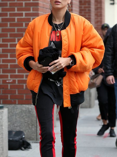 

Casual Long sleeve Loose Fleece Coat, Orange, Others