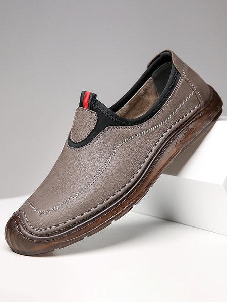 

Mens's Casual Handmade Sewn Stitching Slip On Leather Shoes, Gray, Men's flat & loafers