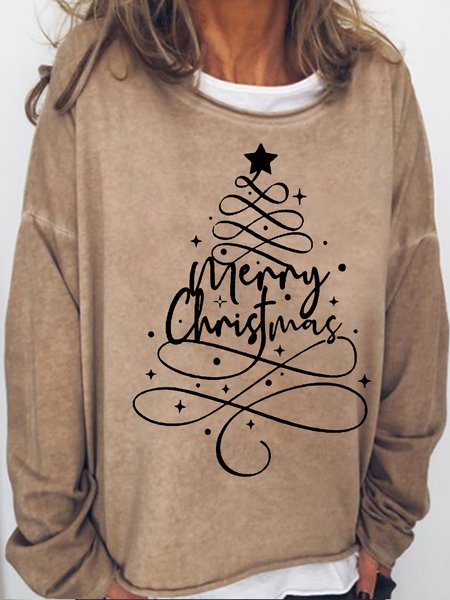 

Womens Marry Christmas Crew Neck Sweatshirt, Light brown, Hoodies&Sweatshirts