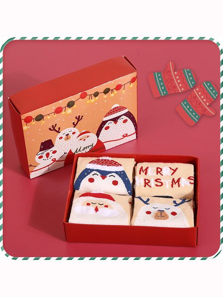 

Christmas Santa Penguins Present Christmas Graphic Over The Calf Socks, Color2, Socks