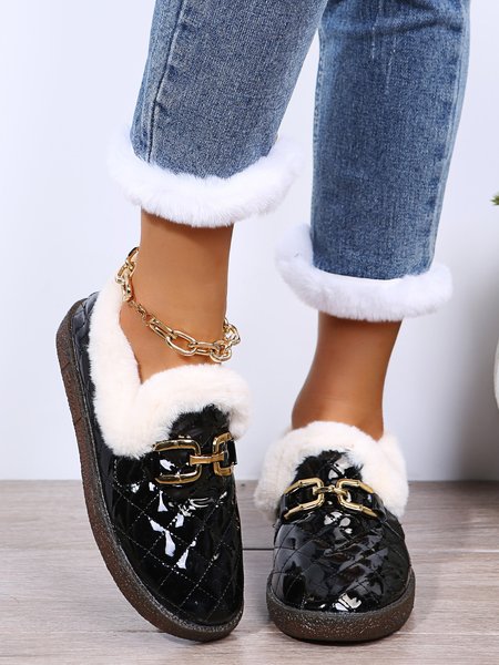 

Women's Winter Furry Lined Slip On Flat Shoes, Black, Flats