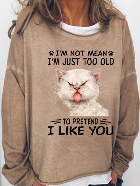

Womens Funny Letter Cat Crew Neck Sweatshirt, Light brown, Hoodies&Sweatshirts