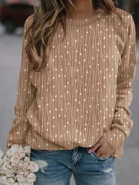 

Polka Dots Casual Long sleeve Sweatshirt, Khaki, Sweatshirts & Hoodies