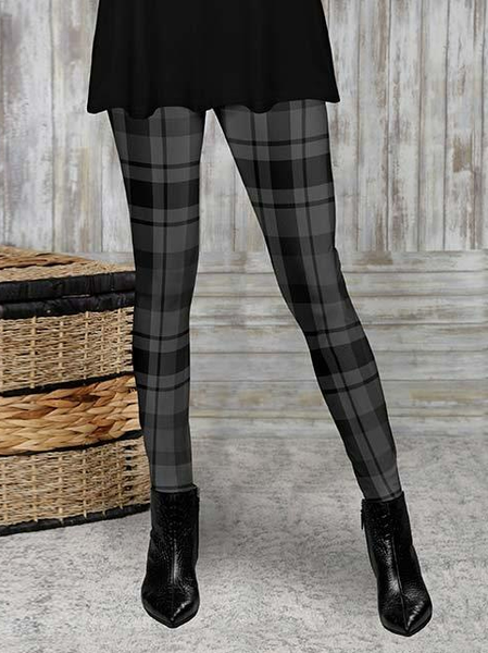 

Plaid Casual Leggings, Black, Leggings