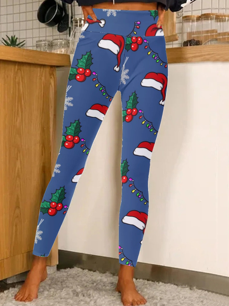 

Women Christmas Regular Fit Leggings, Blue, Leggings